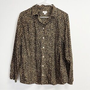 J Crew Button Down Shirt Womens Size XL Cheetah Tan Black Collared Blouse